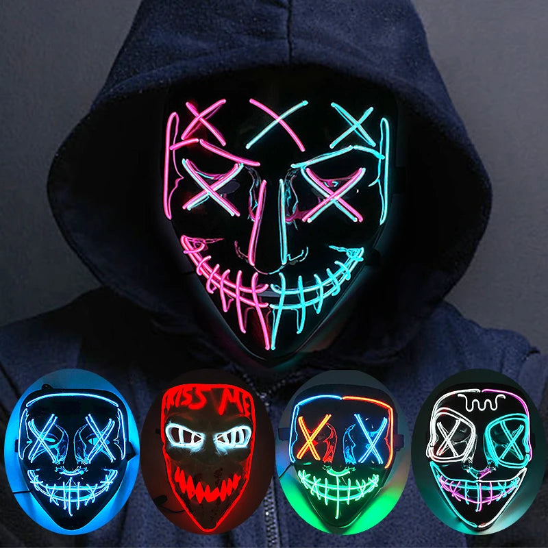 Illuminate Your Halloween with the Wireless Neon LED Purge Mask - Perfect for Cosplay and Masquerade Parties!