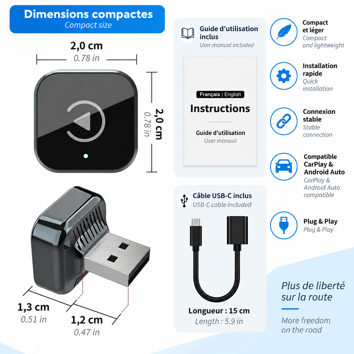 Adaptateur CarPlay &amp; Android Auto Sans Fil
