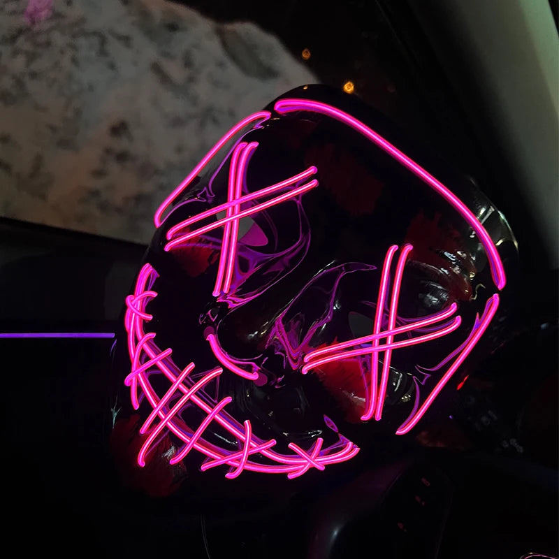 Illuminate Your Halloween with the Wireless Neon LED Purge Mask - Perfect for Cosplay and Masquerade Parties!