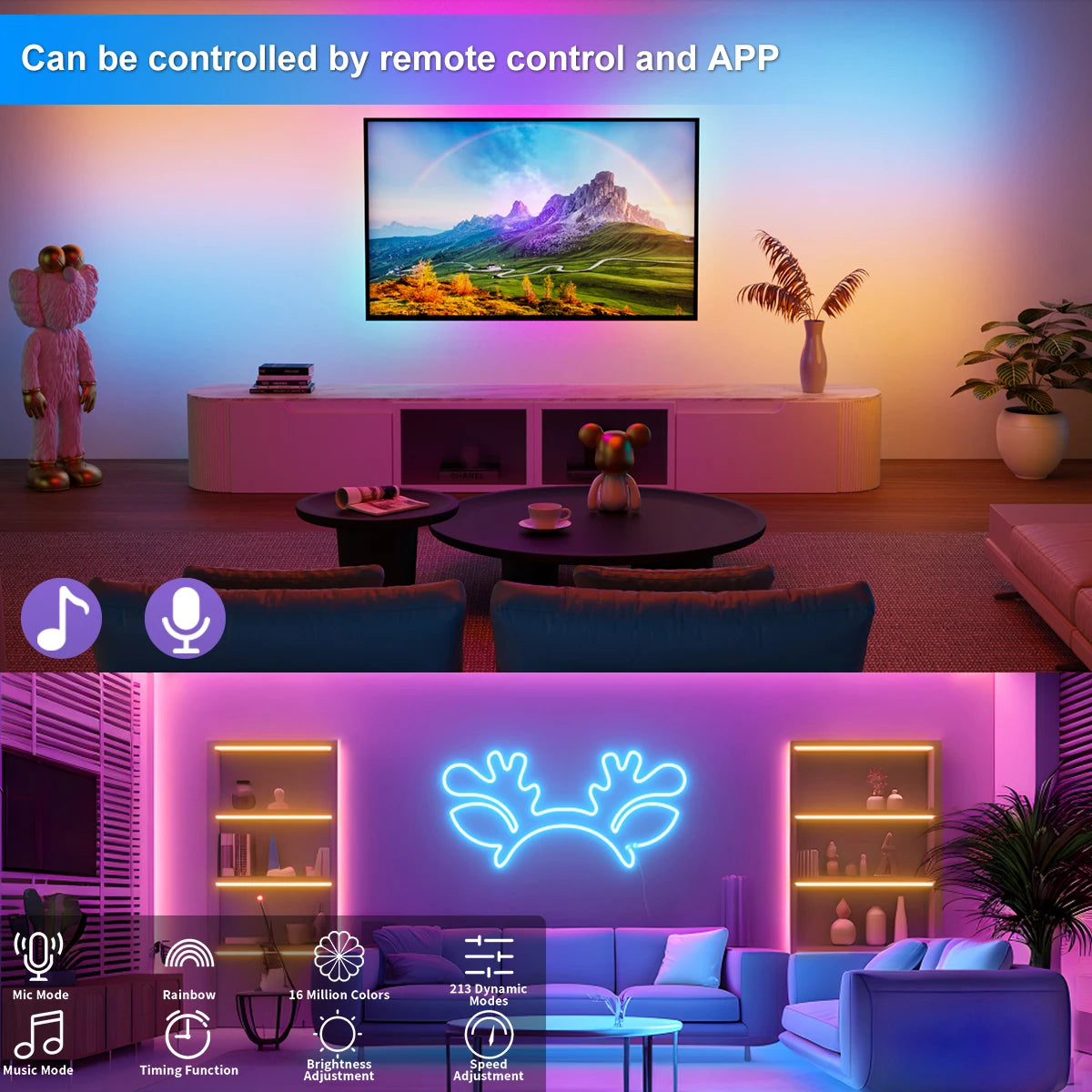 5V RGB+IC Neon Strip Light 1M 2M 3M 5M 10M USB Waterproof Flexible LED Strip Lights with Bluetooth Remote Control for Home Decor