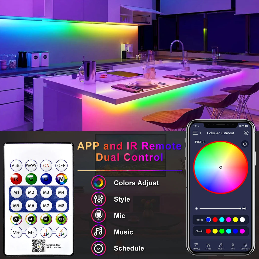5V RGB+IC Neon Strip Light 1M 2M 3M 5M 10M USB Waterproof Flexible LED Strip Lights with Bluetooth Remote Control for Home Decor